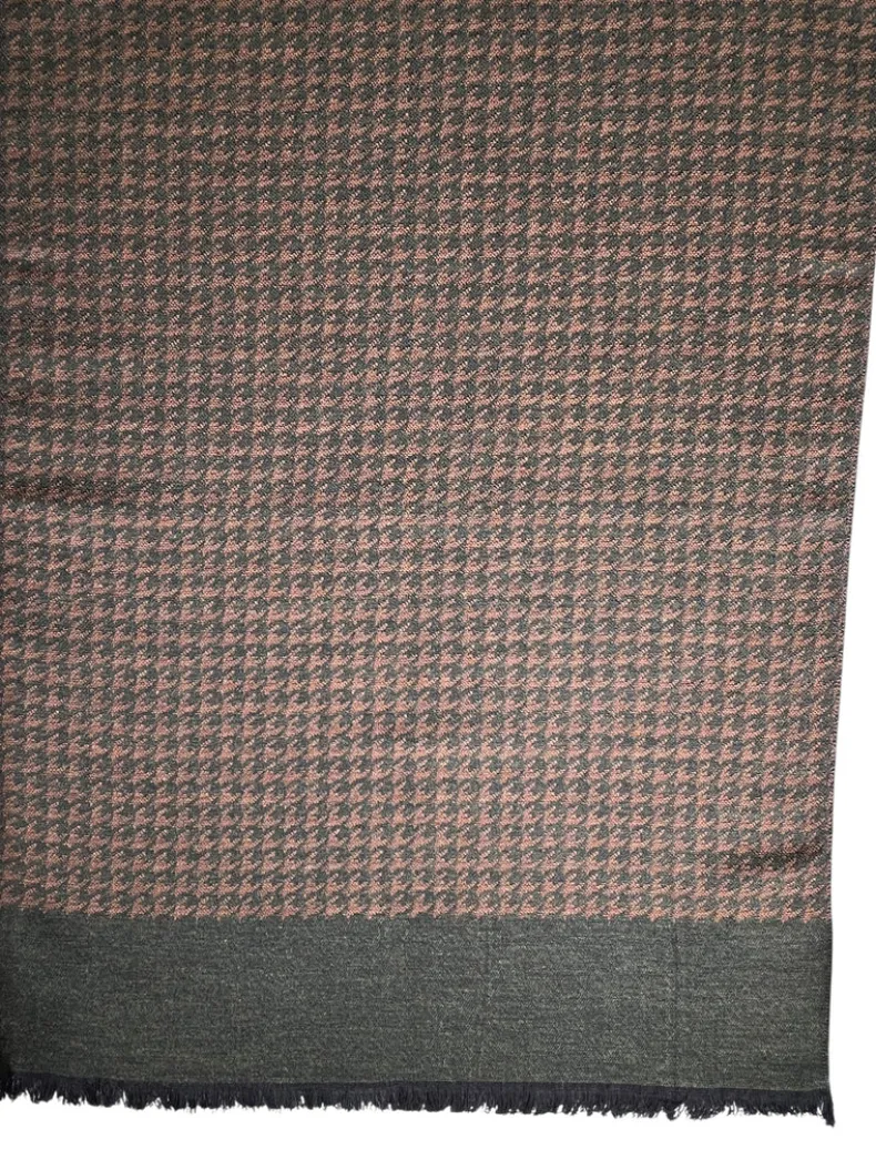 BIGI HOUNDSTOOTH SCARF - OLIVE/CAMEL