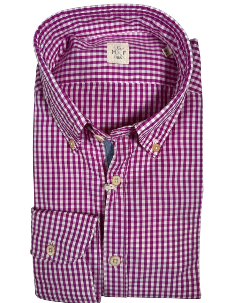 GMF 965 MEN'S COTTON SPORT SHIRT - RASPBERRY CHECK