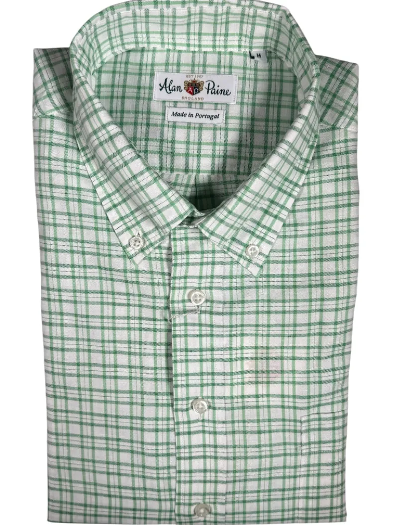ALAN PAINE COTTON/LINEN SPORT SHIRT - GREEN TRIPLE CHECK