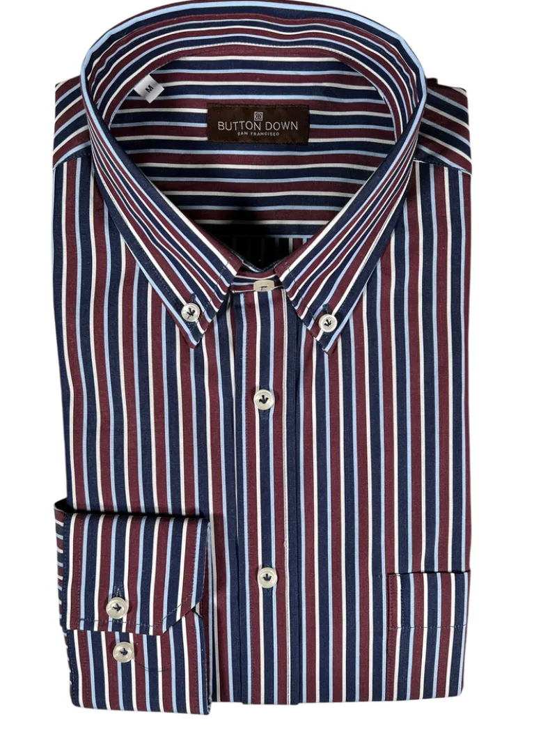 BUTTON DOWN SPORT SHIRT - NAVY/BURGUNDY STRIPE
