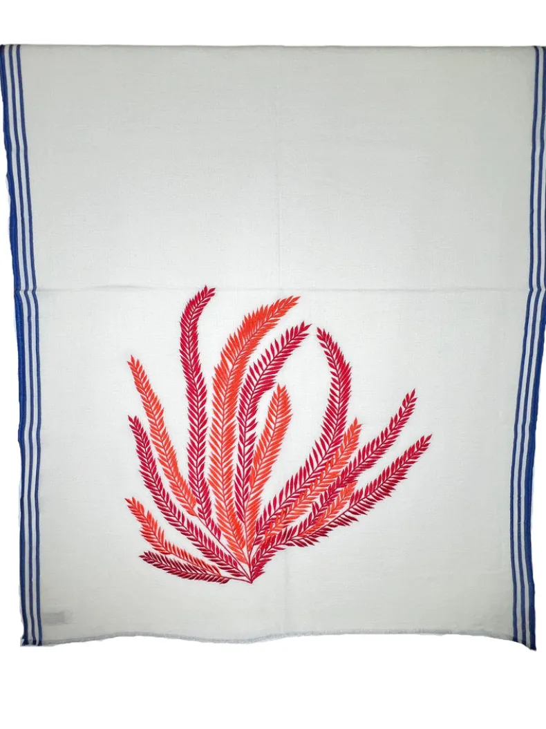 JANAVI CORAL SCARF - IVORY/BLUE SELVEDGE