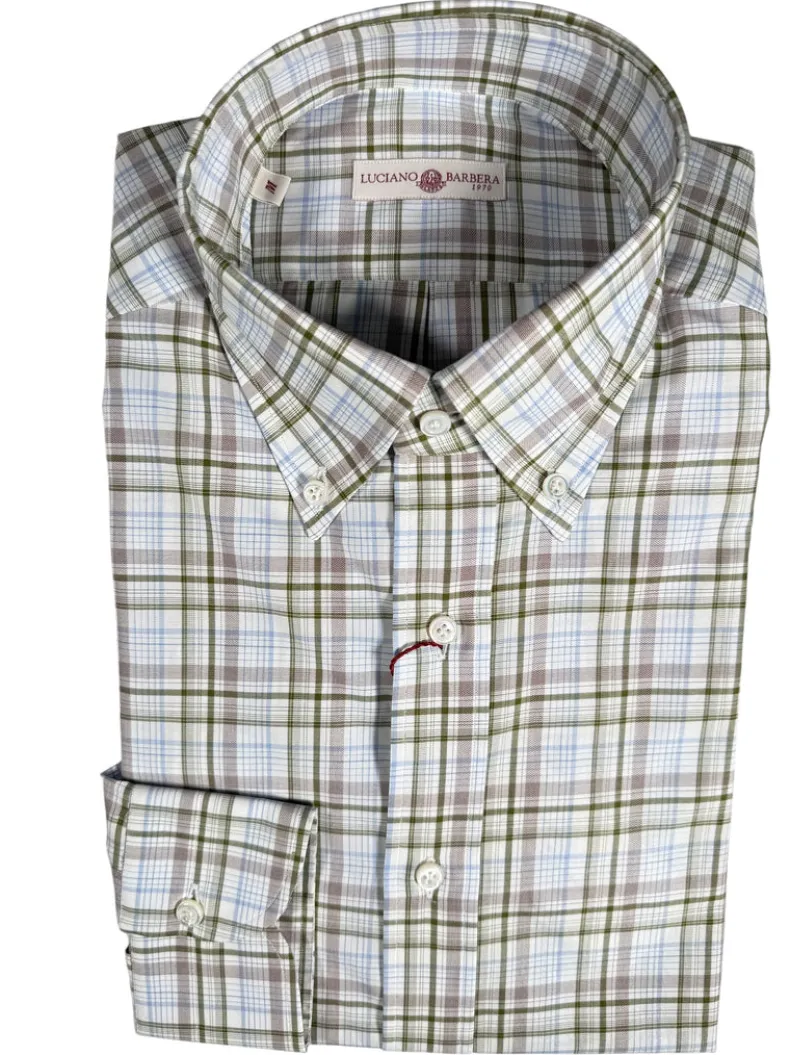 LUCIANO BARBERA SPORT SHIRT - GREEN/BLUE CHECK