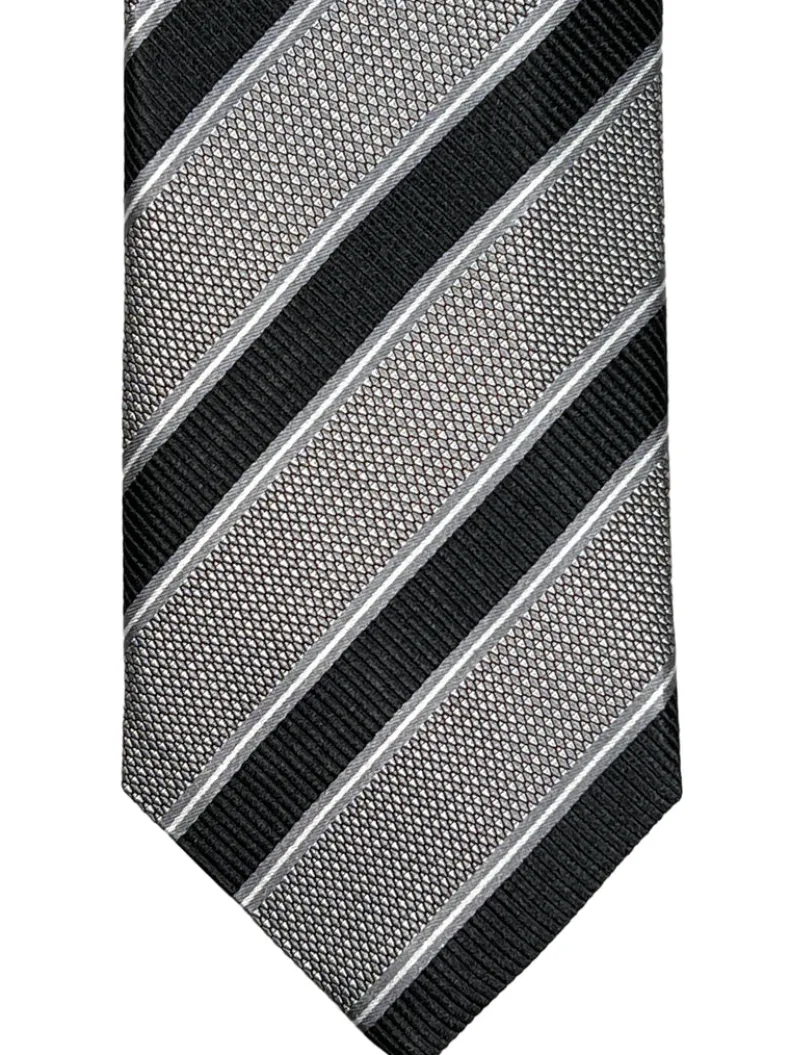JZ RICHARDS FORMAL SILK TIE - LIGHT GREY/BLACK DIAGONAL STRIPE