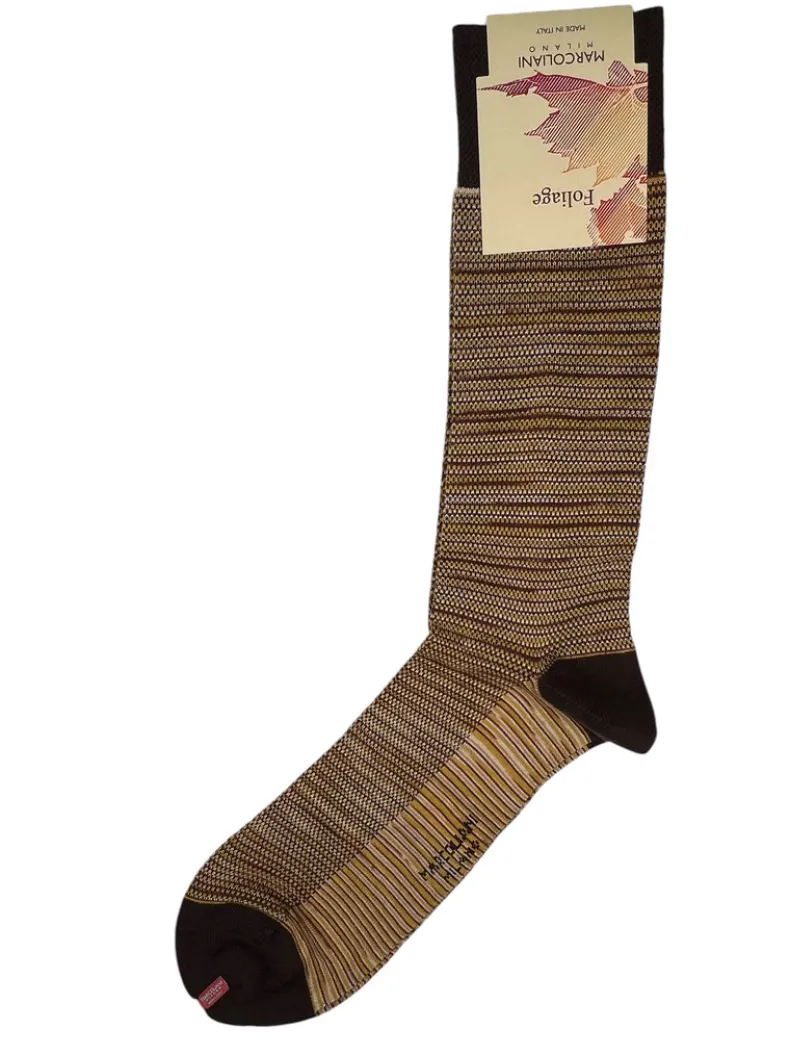 MARCOLIANI COTTON & MERINO SHADED PIQUE CALF SOCK - MUSTARD