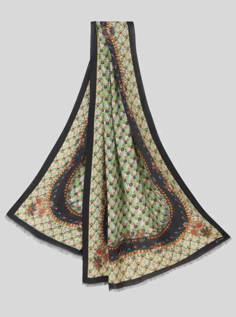 ETRO CASHMERE/SILK LATTICE PATTERN SCARF - GREEN
