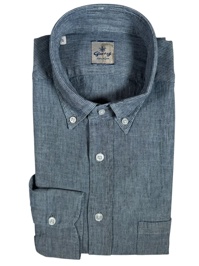 GIANGI NAPOLI MEN'S LINEN BLEND SHIRT - INDIGO STRIPE