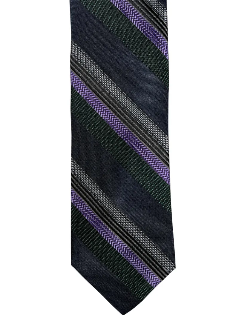 DION SILK TIE - FOREST STRIPE