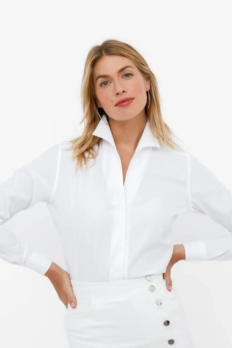 SARAH ALEXANDRA SIGNATURE SHIRT - WHITE PIQUE-A-BOO