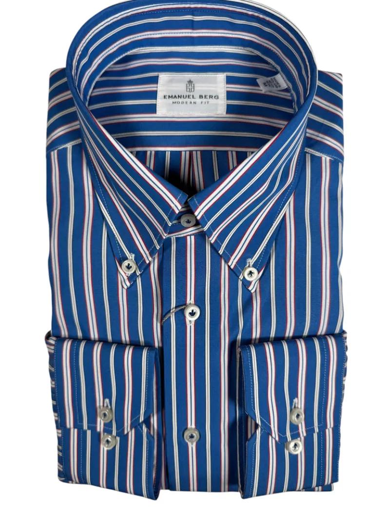 EMANUEL BERG POPLIN CASUAL MEN'S SHIRT - BLUE STRIPE