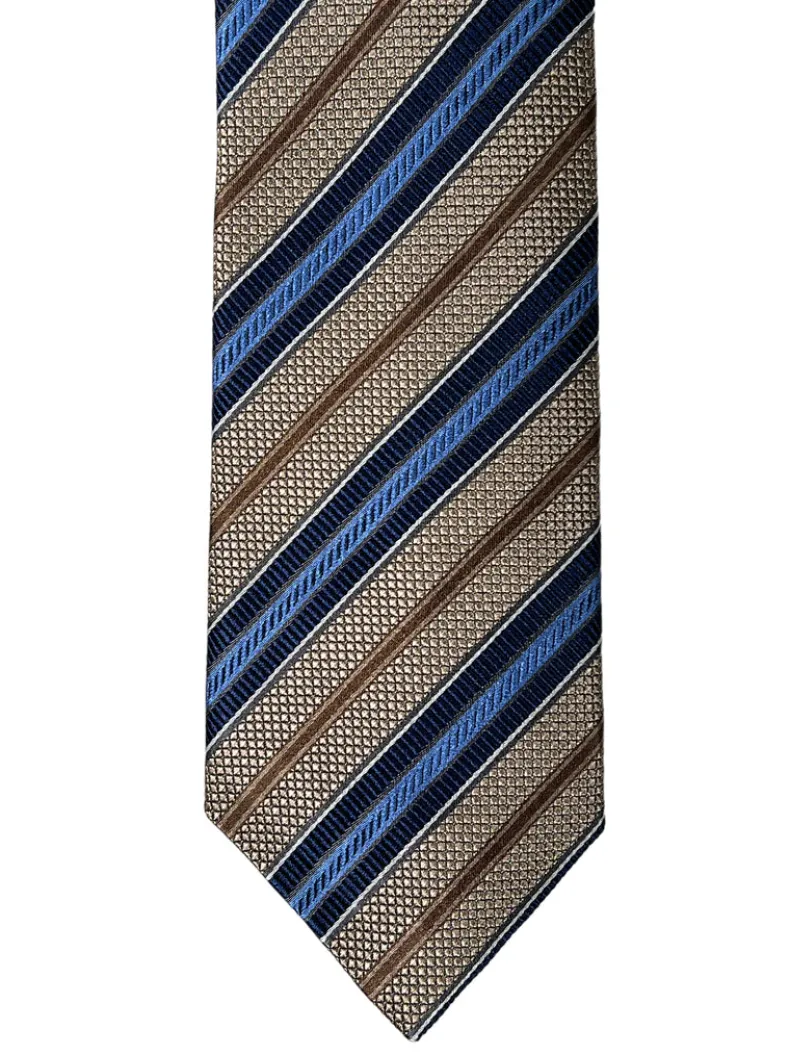 JZ RICHARDS SILK TIE - TAN/BLUE STRIPE