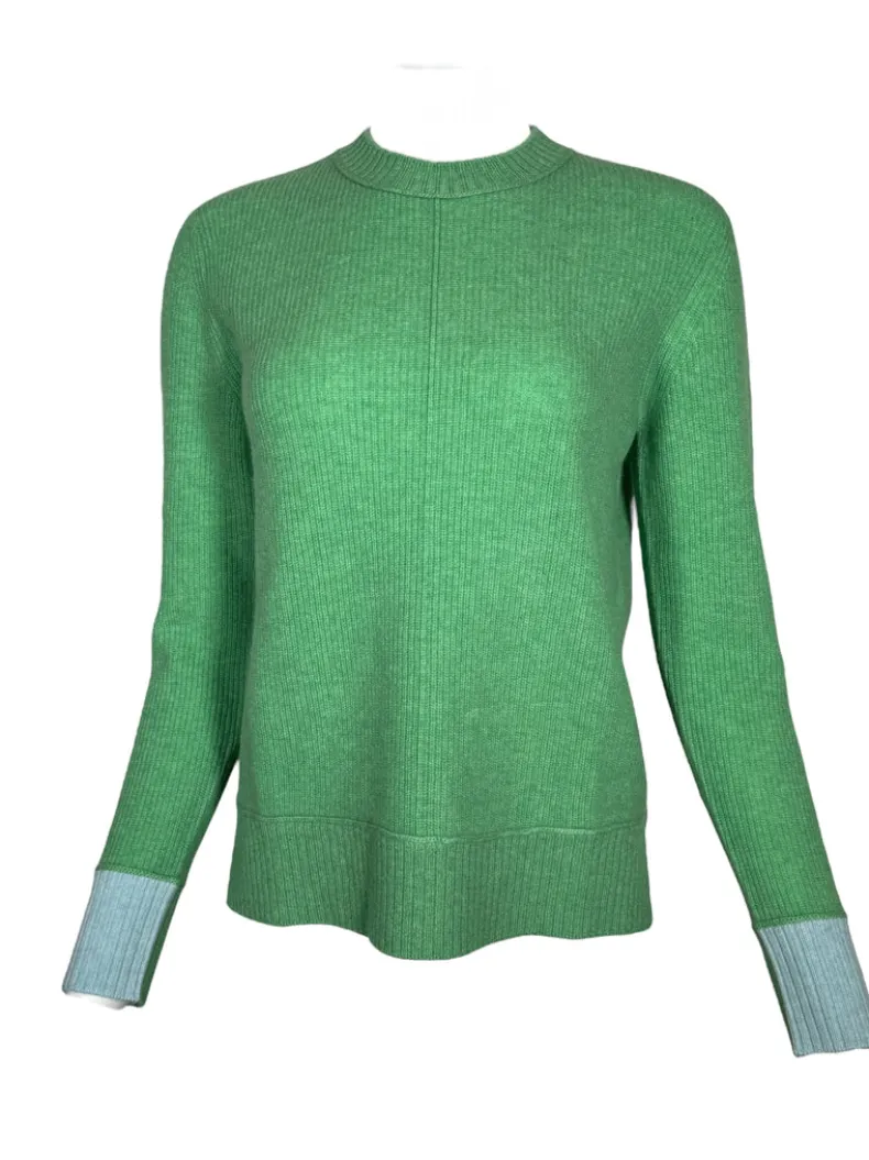 KINROSS CONTRAST TRIM RIB CREW SWEATER - JADE