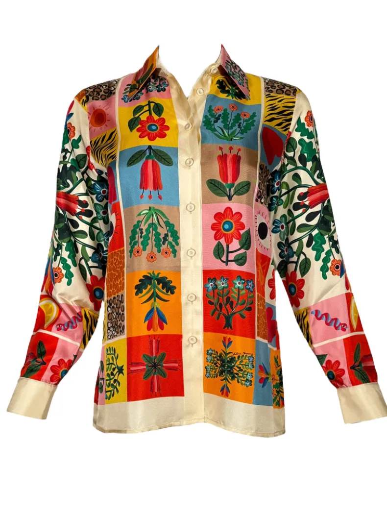 FRANCO FERRARI SILK SHIRT - PATCHWORK FLOWERS