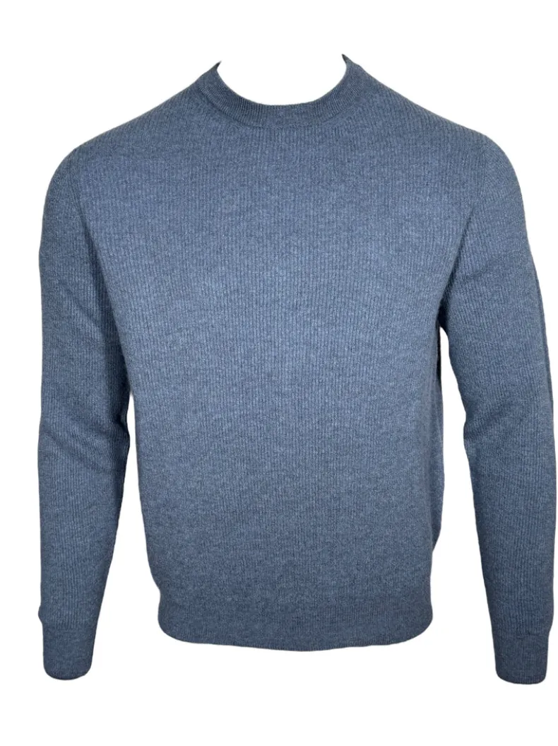 FIORONI CASHMERE/LINEN CREW NECK SWEATER - BLUE MARL
