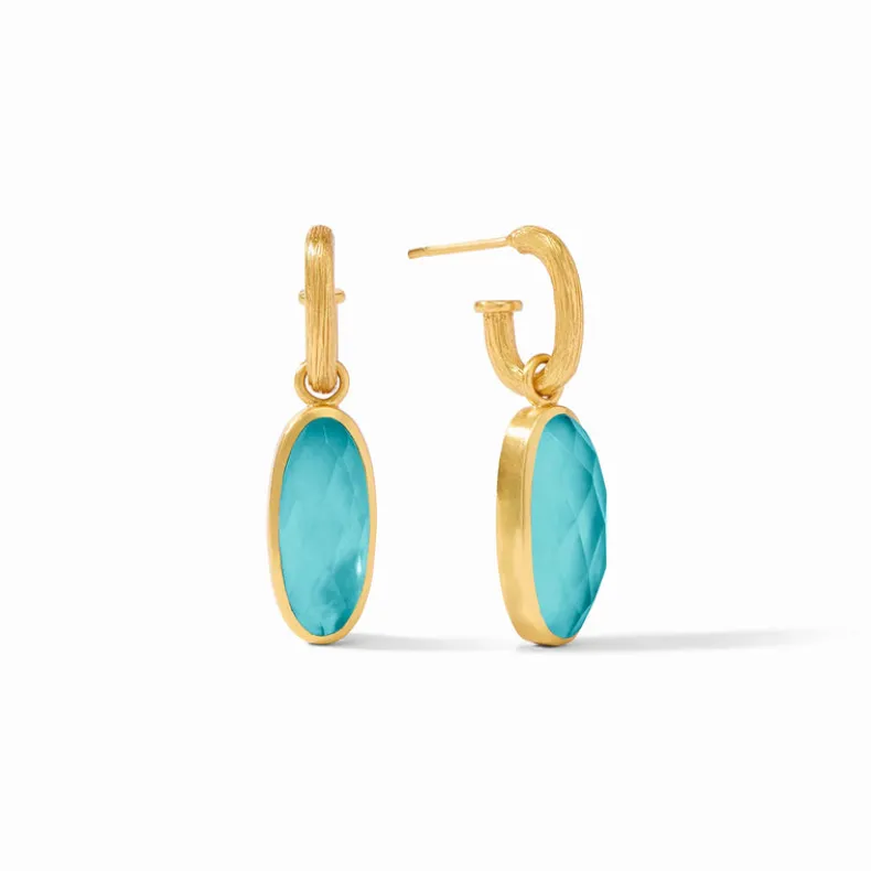 JULIE VOS IVY HOOP & CHARM EARRINGS - IRIDESCENT BAHAMIAN BLUE