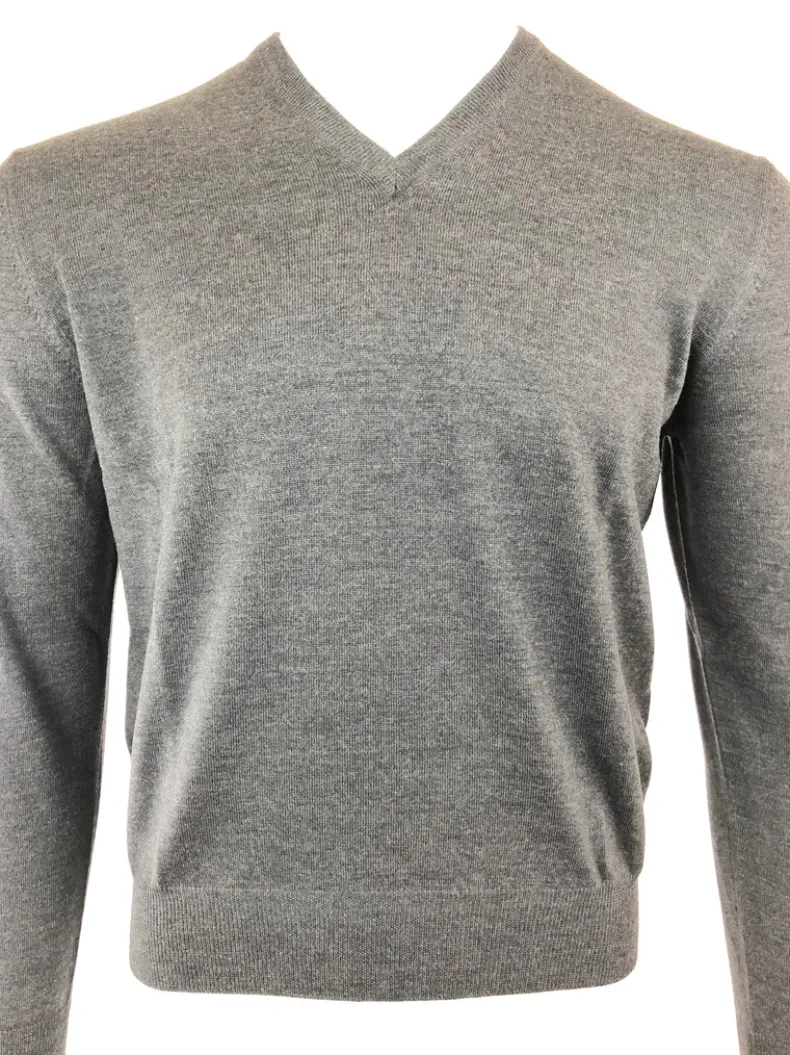 BUTTON DOWN V-NECK MERINO WOOL MEN’S SWEATER - ANTHRACITE GRAY