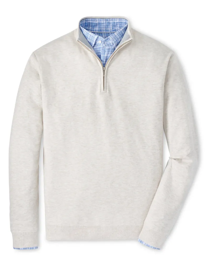 PETER MILLAR COOLSPUN COTTON QUARTER-ZIP SWEATER - IVORY