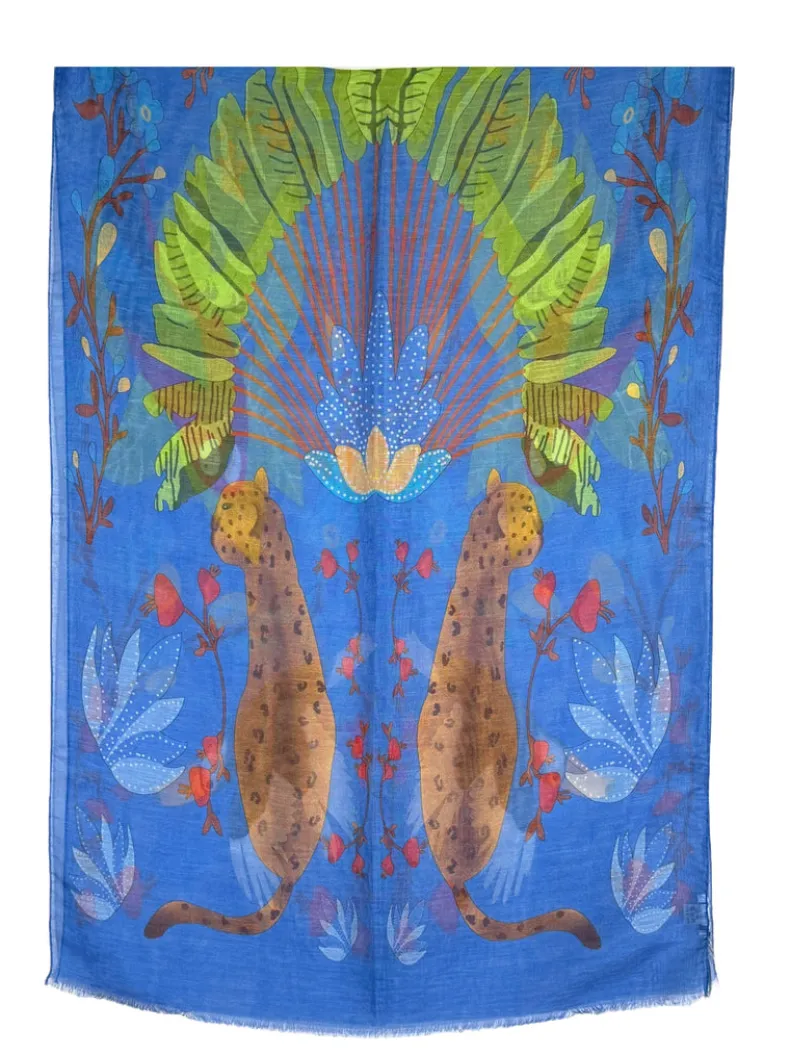 CALABRESE 1924 LINEN & SILK SCARF - BLUE JUNGLE