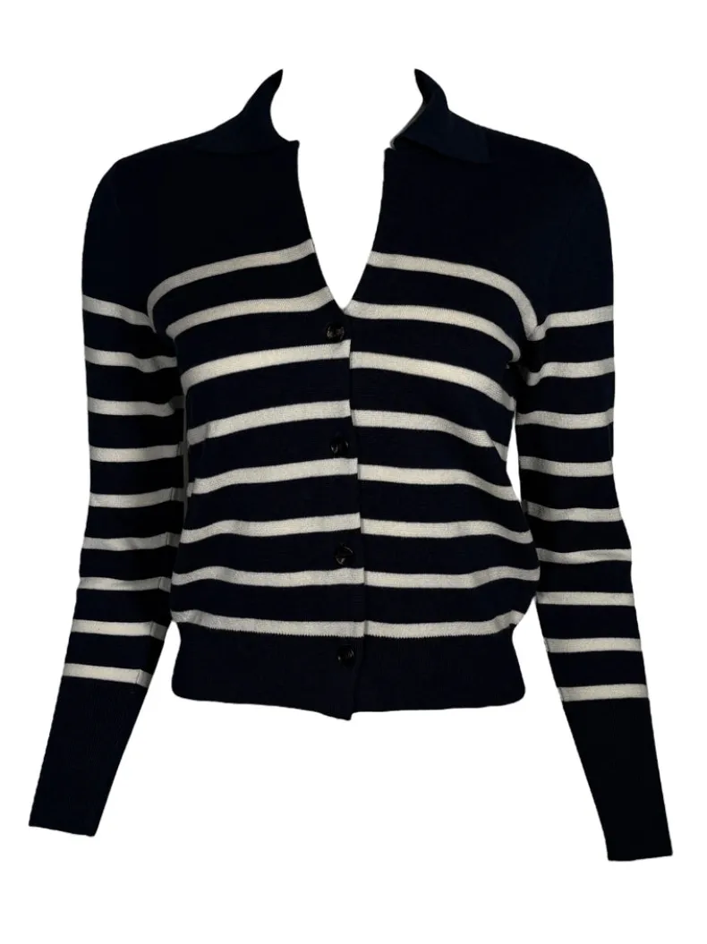 PUROTATTO SILK & CASHMERE CARDIGAN - NAVY STRIPE