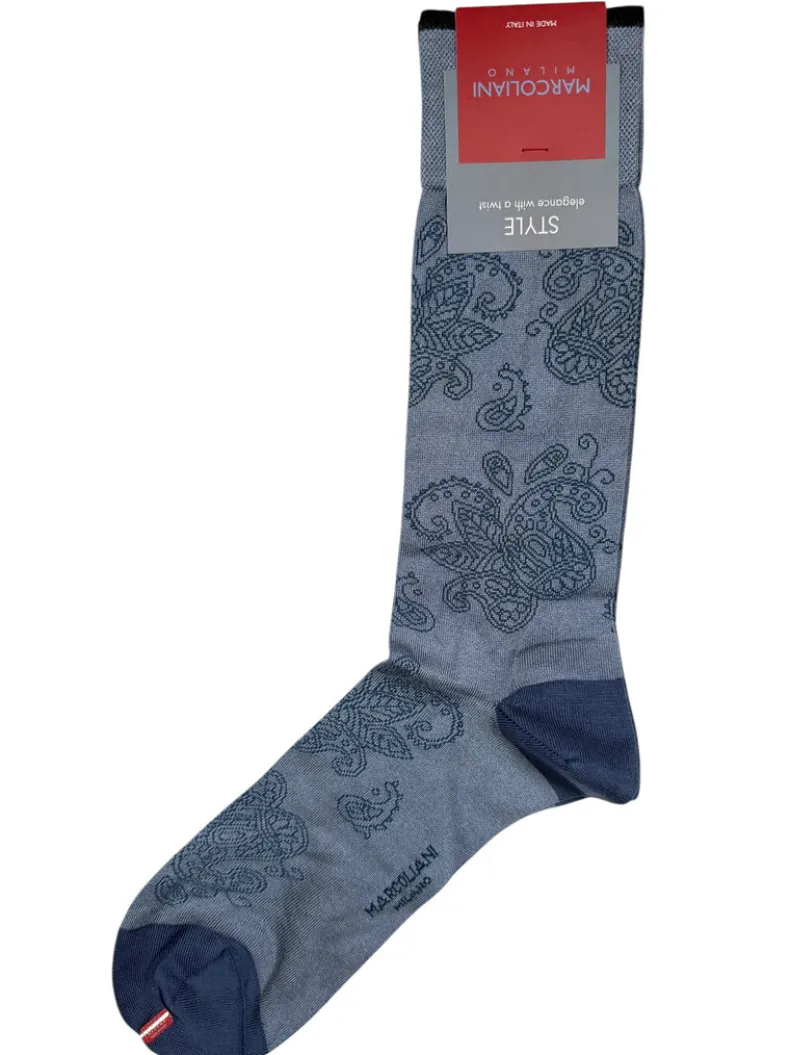 MARCOLIANI MADRAS PAISLEY CALF SOCK - LIGHT BLUE DENIM