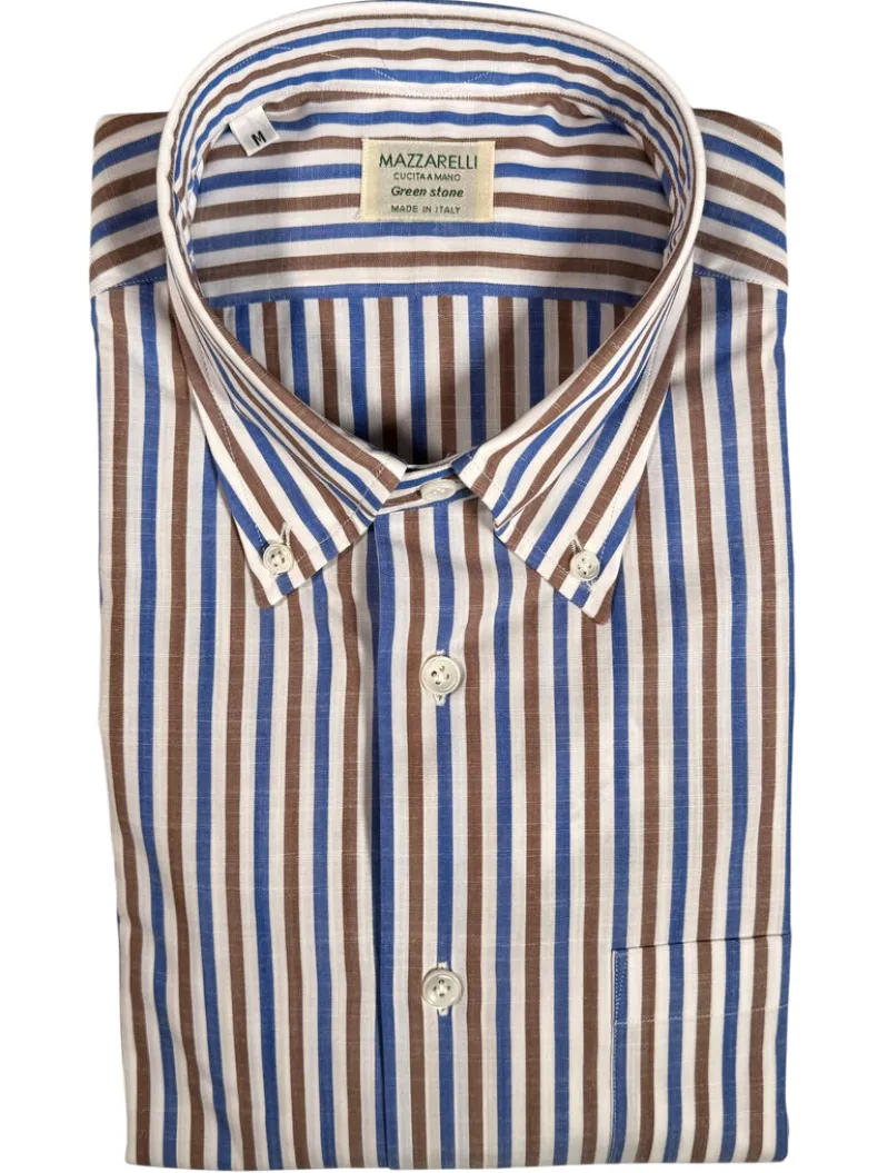 MAZZARELLI SPORT SHIRT - BLUE/BROWN STRIPE