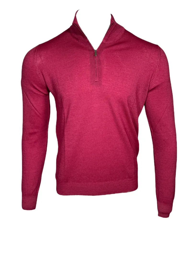 BUTTON DOWN VINTAGE 1/4 ZIP SWEATER - RASPBERRY