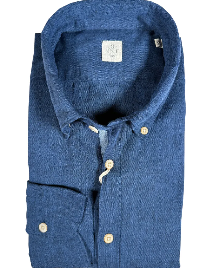 GMF 965 MEN'S LINEN BLEND SPORT SHIRT - DENIM BLUE
