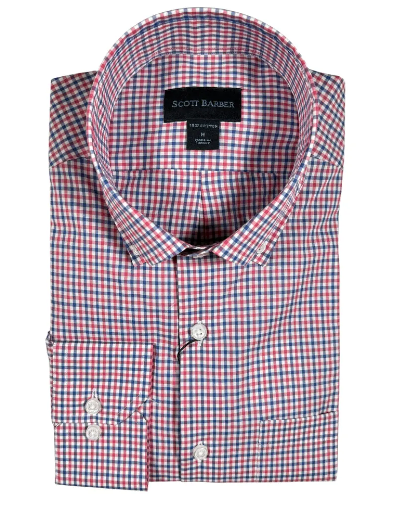 SCOTT BARBER TATTERSAL MEN’S SHIRT - BERRY