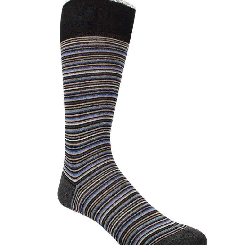 DION MID-CALF MEN'S SOCK - FINE MULTI BAR STRIPE - GREY