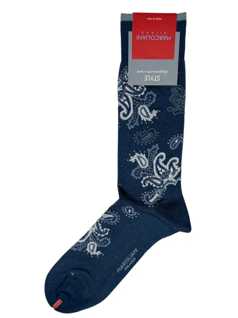 MARCOLIANI JALI PAISLEY CALF SOCK - DARK BLUE DENIM