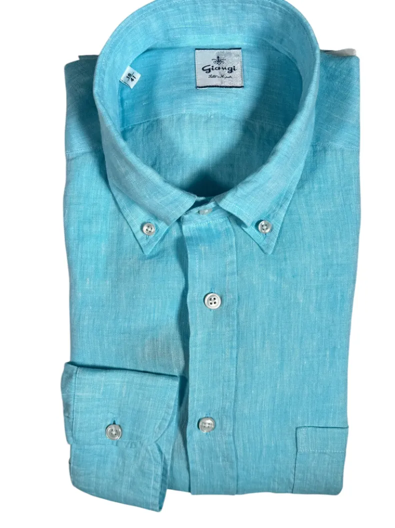 GIANGI NAPOLI MEN'S LINEN SHIRT - TURQUOISE