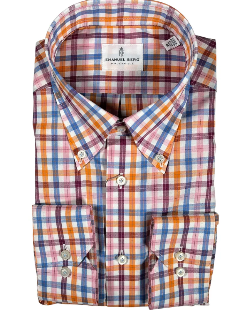 EMANUEL BERG OXFORD CASUAL MEN'S SHIRT - ORANGE CHECK