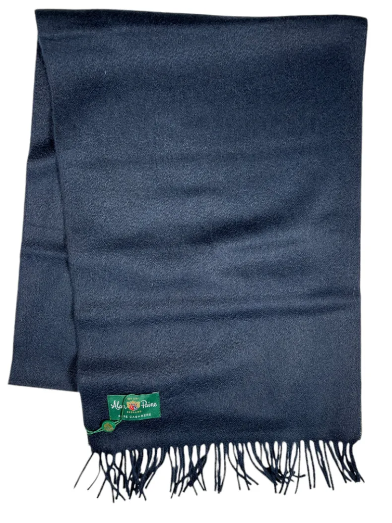 ALAN PAINE RISBURY CASHMERE SOLID SCARF - NAVY