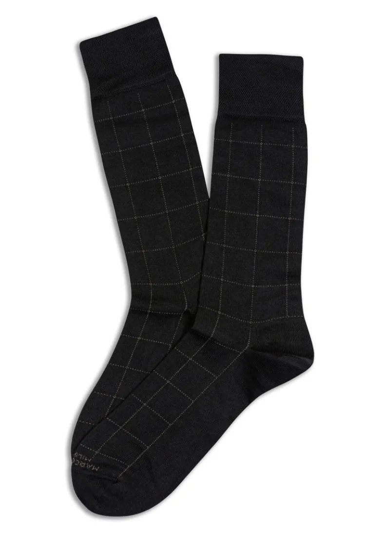 MARCOLIANI MOUSSE OF MODAL WINDOWPANE CALF SOCK - BLACK