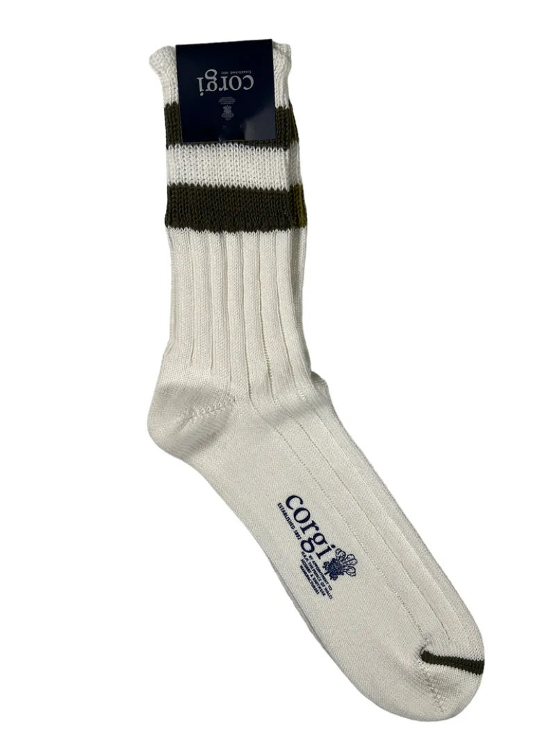 CORGI COTTON STRIPE CALF SOCK - MOSS/KHAKI