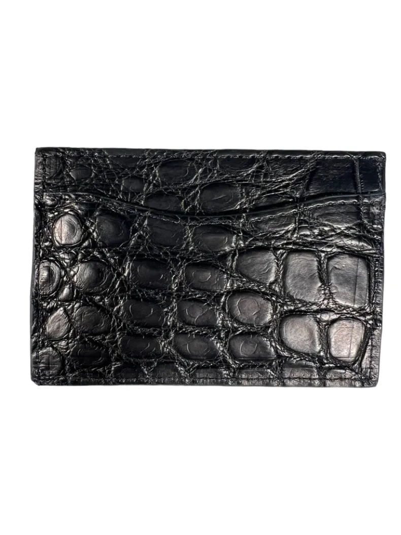 W.KLEINBERG ALLIGATOR FLAT CARD CASE - BLACK