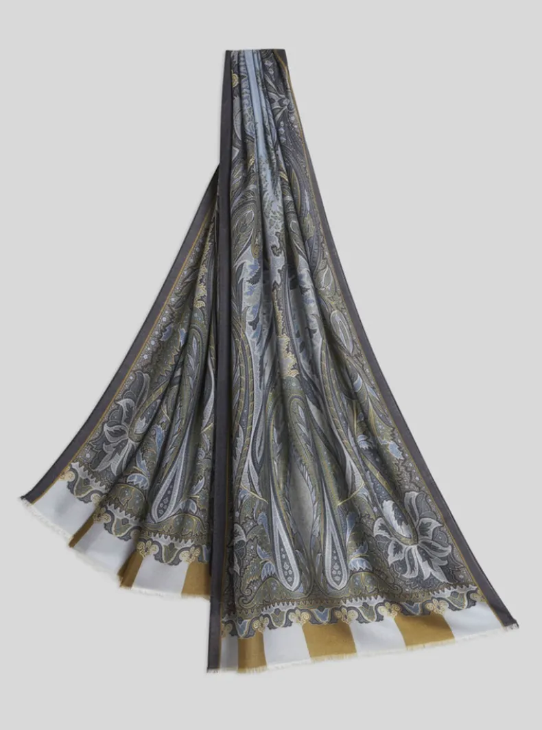 ETRO WOOL, CASHMERE & SILK SCARF - PALE BLUE