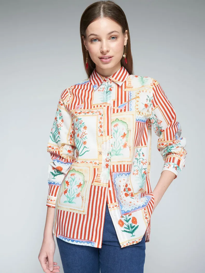 VILAGALLO PATCHWORK STRIPES SHIRT - RED