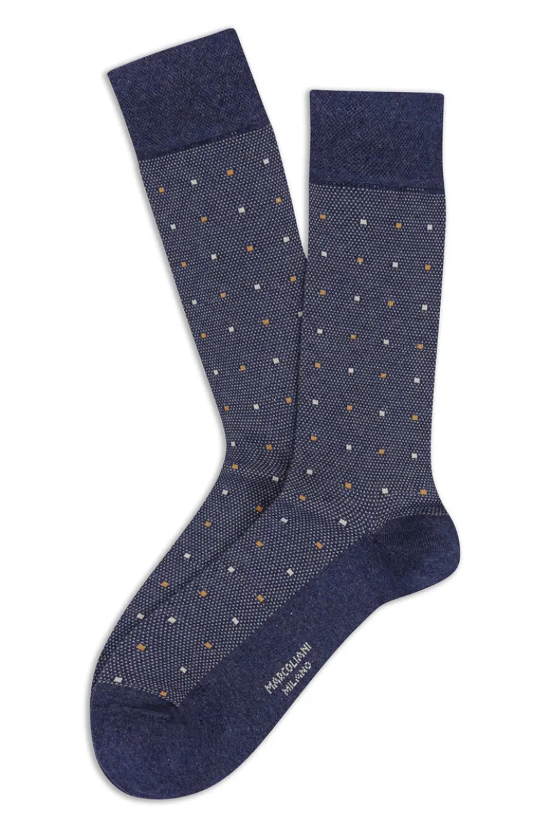 MARCOLIANI CONTEMPORARY DOTS CALF SOCK - INDIGO