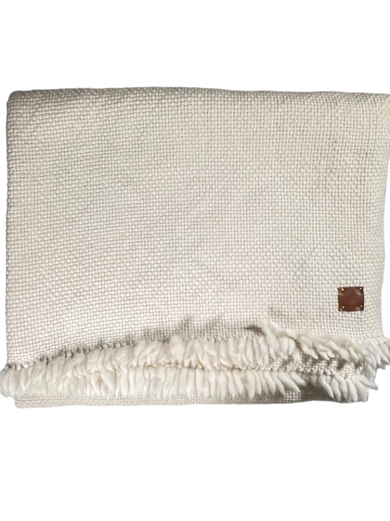 BUTTON DOWN HIGHLANDS MERINO WOOL KNIT THROW - NATURAL