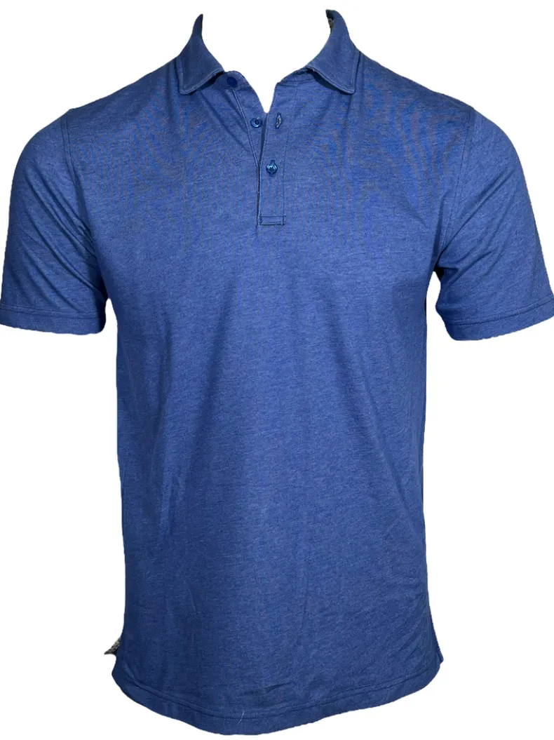 BUTTON DOWN MEN'S TECH POLO - LAPIS HEATHER