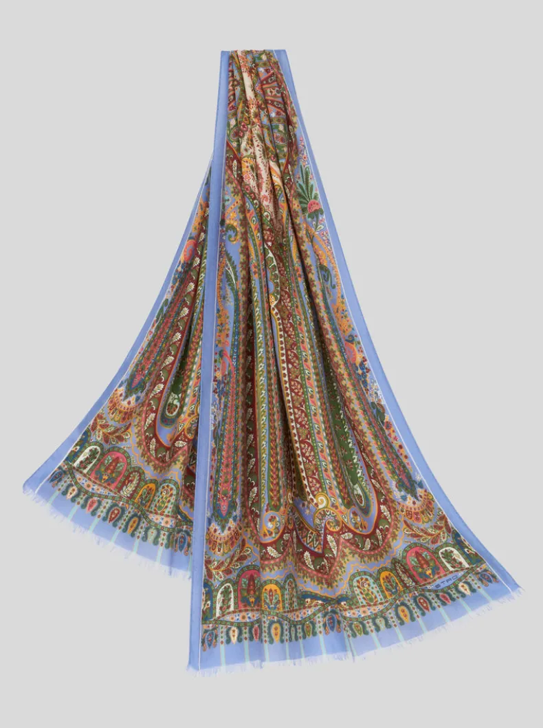 ETRO CASHMERE/SILK SCARF - GREEN PAISLEY