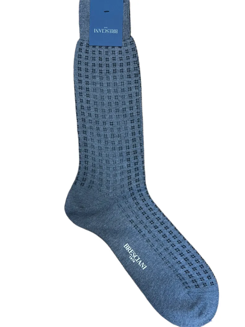 BRESCIANI 1970 HASHTAGS CALF SOCK - LIGHT GREY W/ DARK GREY