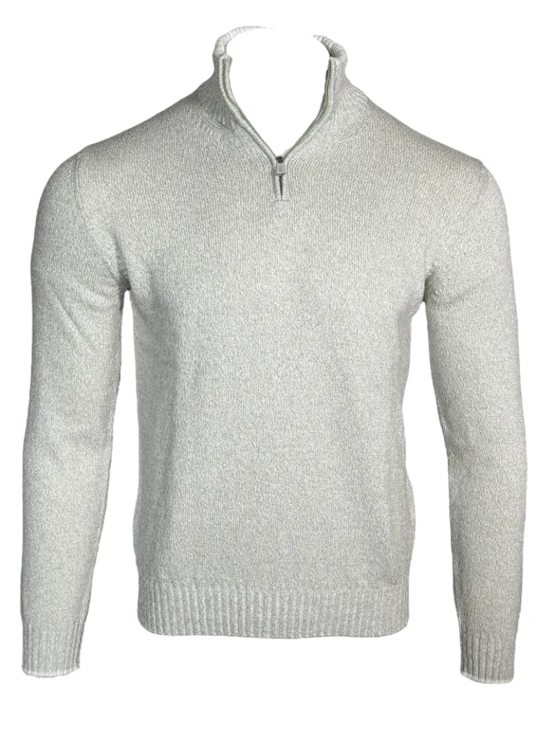 FEDELI BICOLOR 1/4 ZIP SWEATER - GREEN