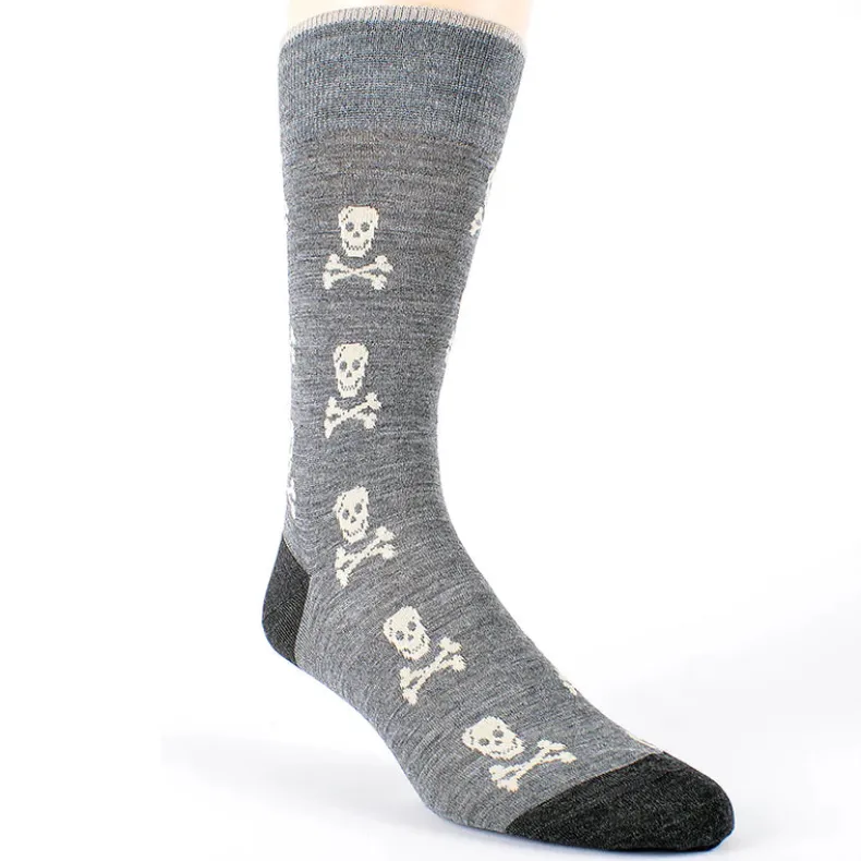 DION MID-CALF MEN'S SOCK - SKULL & BONES - GREY