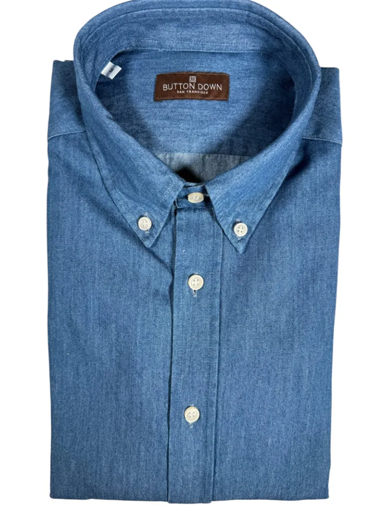 BUTTON DOWN SPORT SHIRT - MID BLUE DENIM