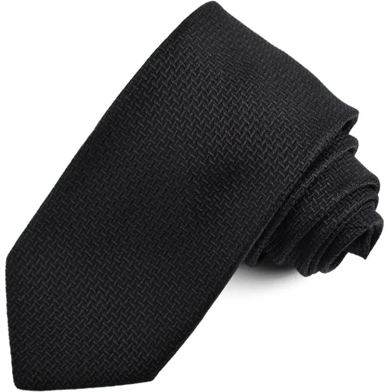 DION SILK JACQUARD BASKETWEAVE TIE - BLACK