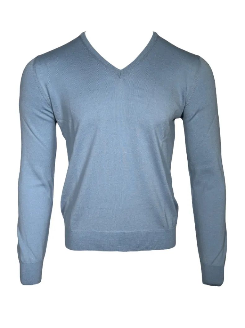 BUTTON DOWN MEN’S MERINO WOOL V-NECK SWEATER - BLUE GREY