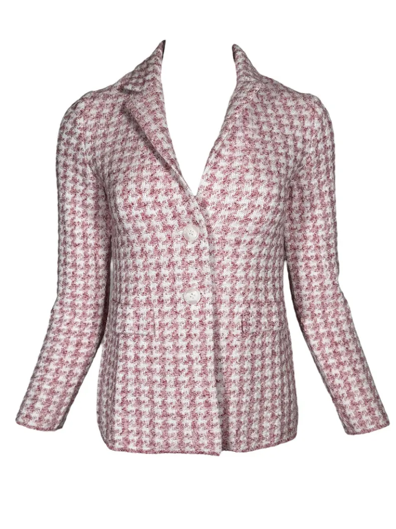 AMINA RUBINACCI HOUNDSTOOTH CHECK JACKET - ROSE