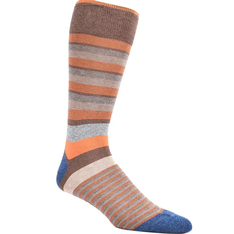 DION MID-CALF MEN'S SOCK - MULTI DIMENSIONAL STRIPE - BROWN