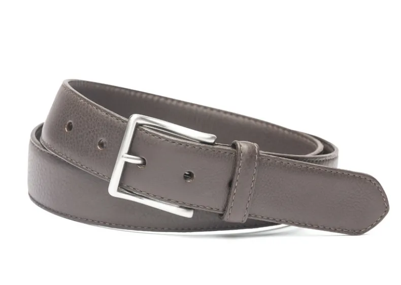 W.KLEINGBERG HIGH PEBBLED BELT - CHOCOLATE WITH ORANGE STITCHING